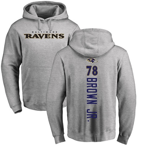 Men Baltimore Ravens Ash Orlando Brown Jr. Backer NFL Football 78 Pullover Hoodie Sweatshirt